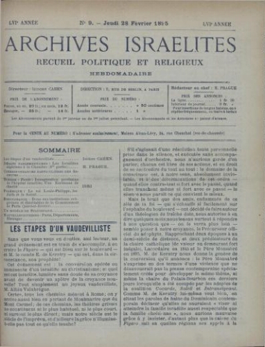 Archives israélites de France. Vol.56 N°09 (18 févr. 1895)